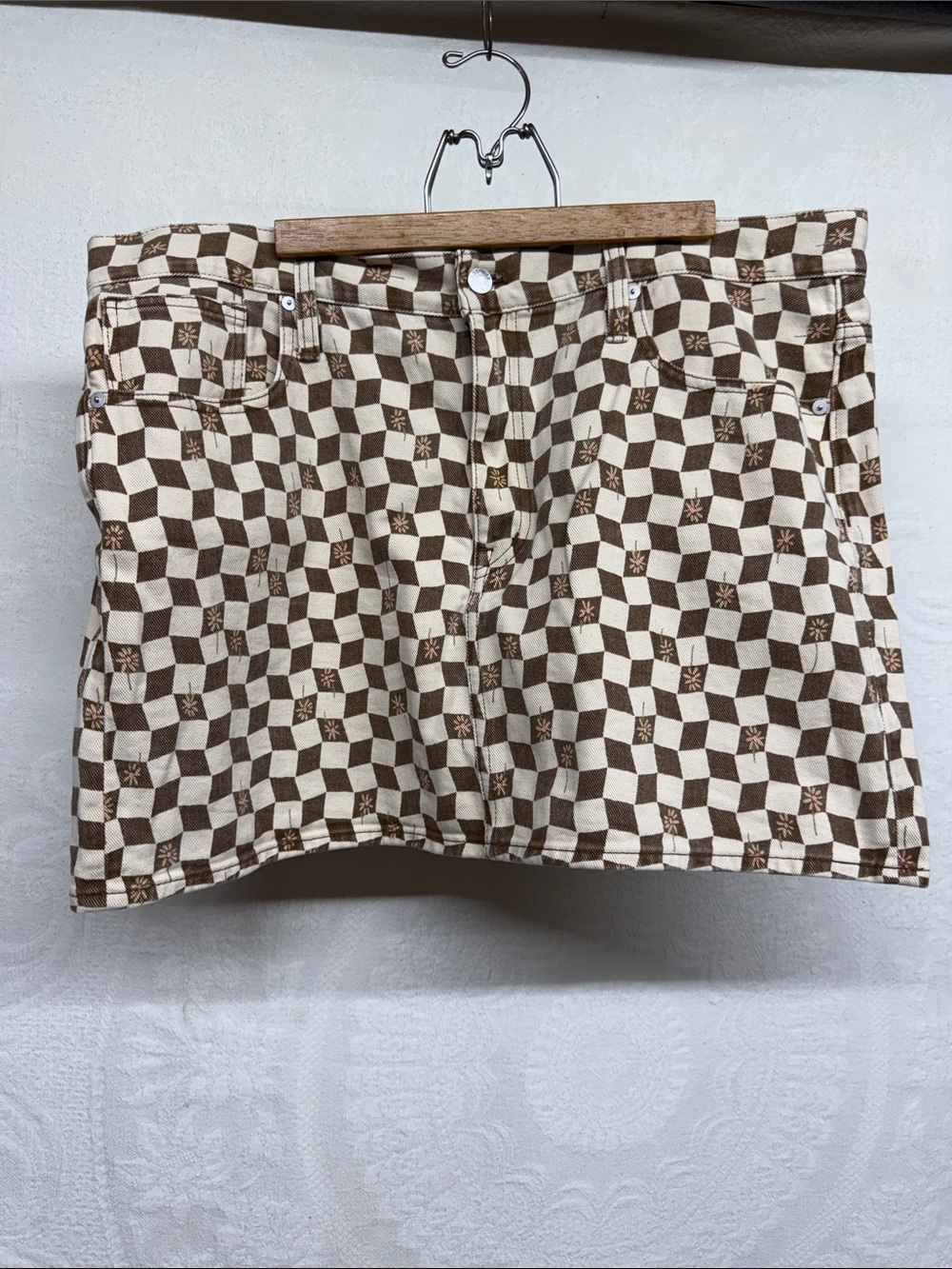 Madewell Brown and Cream Checkerboard Mini Skirt